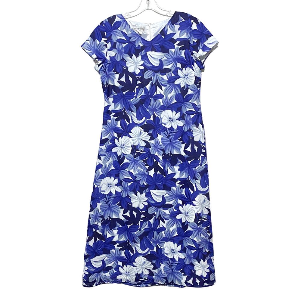VTG Maggie & Me Blue Floral Dress 8P Spring Easter Church Modest Coastal Lined